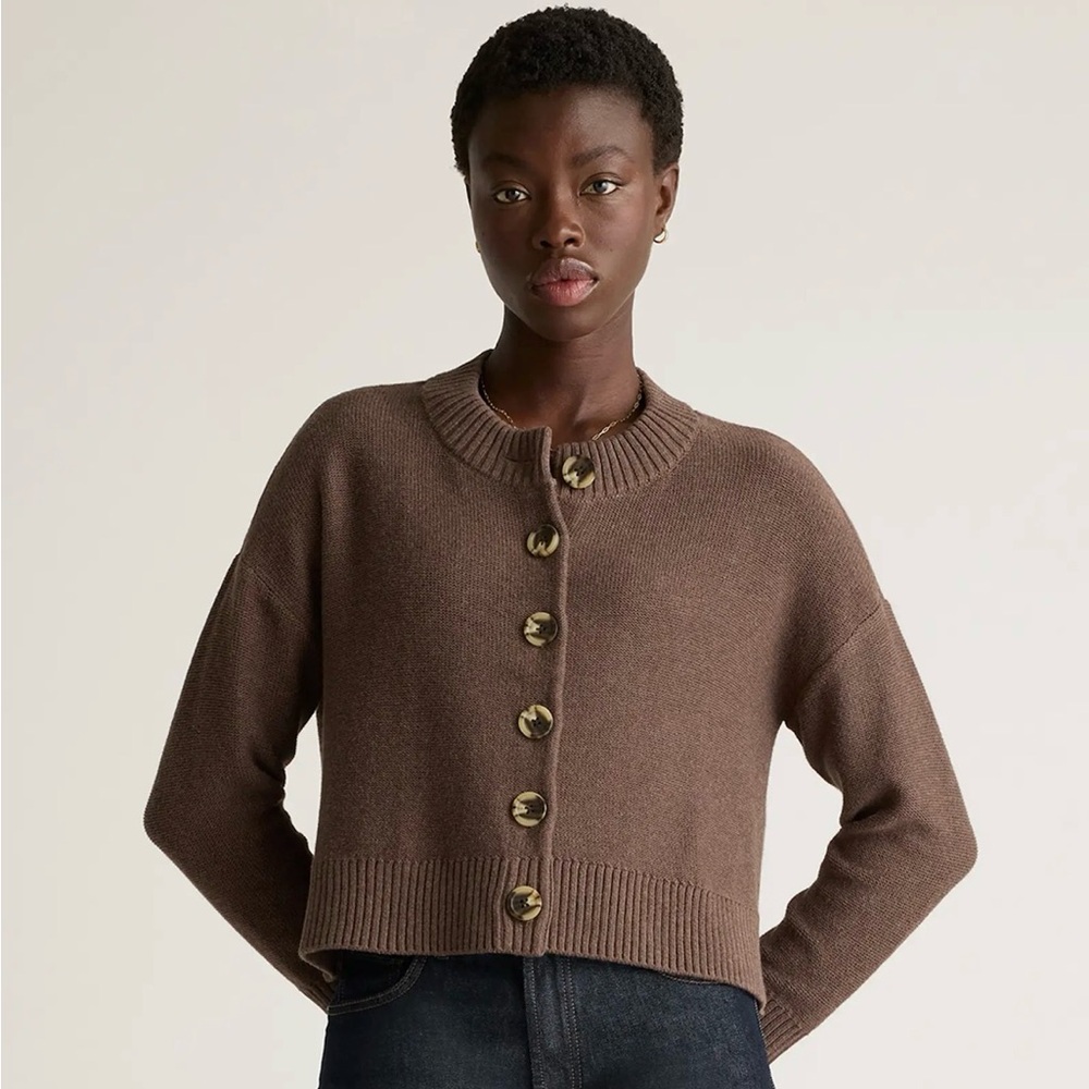 Quince Small 100% Organic Cotton Cropped Cardigan Heather Brown